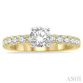 1 Ctw Diamond Ladies Engagement Ring with 1/2 Ct Round Cut Center Stone in 14K Yellow And White Gold