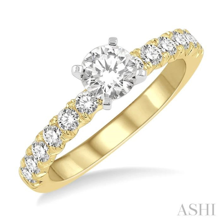 1/2 Ctw Round Cut Diamond Semi-Mount Engagement Ring in 14K Yellow And White Gold