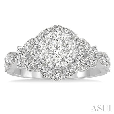 5/8 Ctw Diamond Lovebright Engagement Ring in 14K White Gold