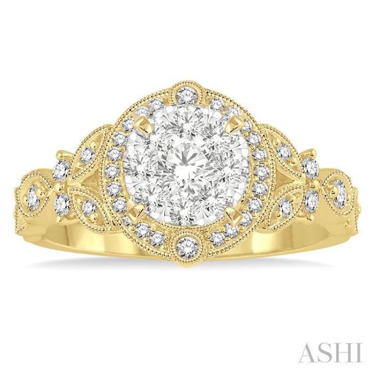 5/8 Ctw Diamond Lovebright Engagement Ring in 14K Yellow and White Gold