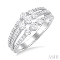 1 Ctw Triple Row Past, Present & Future Round Cut Diamond Wedding Band in 14K White Gold