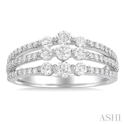 1 Ctw Triple Row Past, Present & Future Round Cut Diamond Wedding Band in 14K White Gold