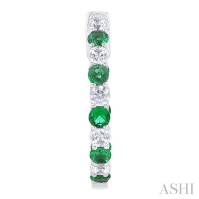 5/8 Ctw Interior & Exterior 2.4 MM Emerald and Round Cut Diamond Precious Hoop Earring in 14K White Gold