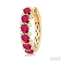 1/4 Ctw Oval Cut 4X3 MM Ruby and Round Cut Diamond Precious Hoop Earring in 14K Yellow Gold