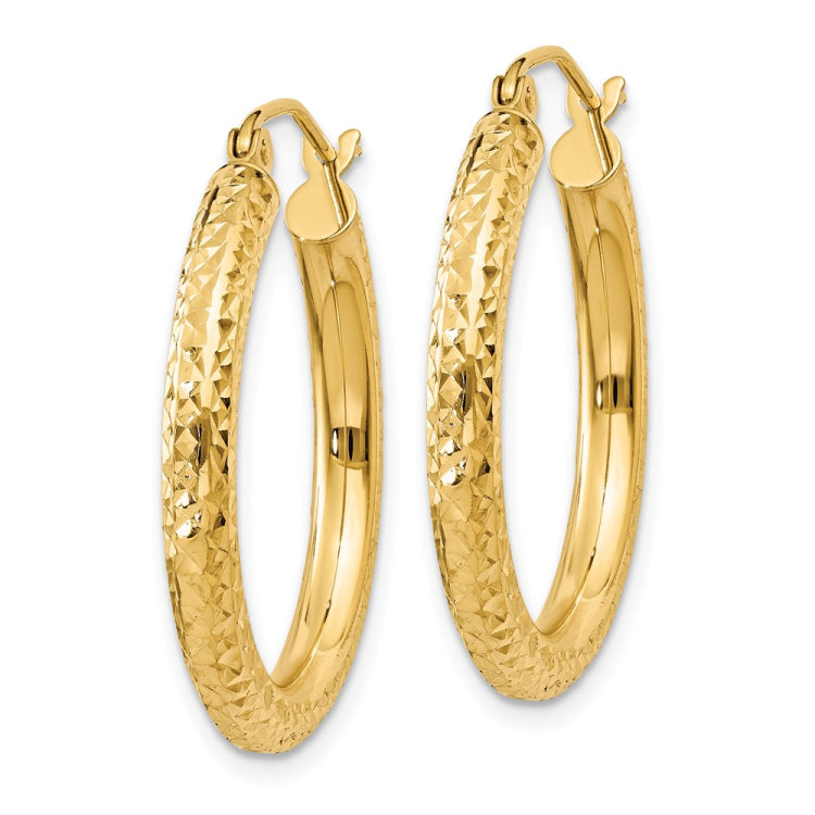 14k Diamond-cut 3mm Round Hoop Earrings