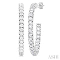 1 Ctw French Pave Set Round Cut Diamond FAshion Half Hoop Earring in 14K White Gold