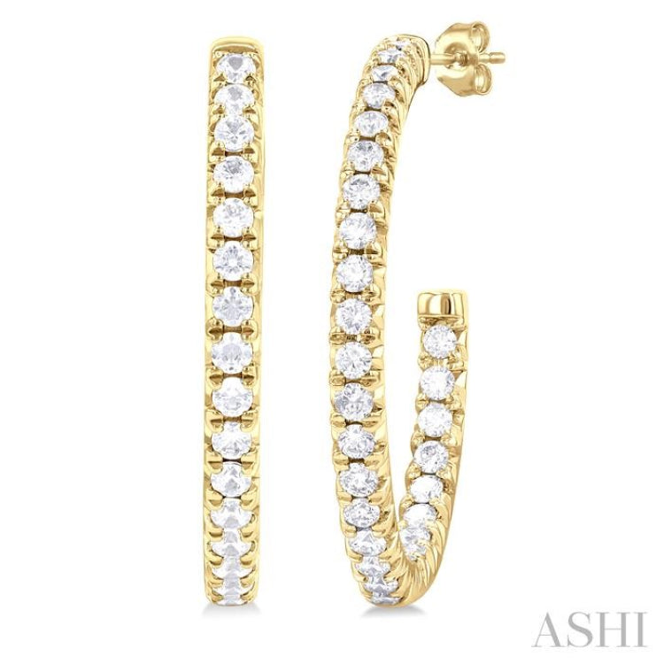 3/4 Ctw French Pave Set Round Cut Diamond FAshion Half Hoop Earring in 14K Yellow Gold