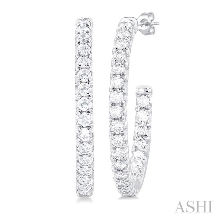 1/2 ctw French Pave Set Round Cut Diamond FAshion Half Hoop Earring in 14K White Gold