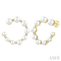 1/5 ctw Graduated 2.8 - 4.5 MM Cultured Pearls and Round Cut Diamond Half Hoop Earring in 14K Yellow Gold