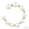 1/5 ctw Graduated 2.8 - 4.5 MM Cultured Pearls and Round Cut Diamond Half Hoop Earring in 14K Yellow Gold