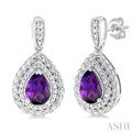 1/20 ctw Pear Cut 7X5MM Amethyst and Round Cut Diamond Semi Precious Earring in Silver