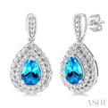 1/20 ctw Pear Cut 7X5MM Blue Topaz and Round Cut Diamond Semi Precious Earring in Sterling Silver