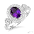 1/20 ctw Oval Cut 8X6MM Amethyst and Round Cut Diamond Semi Precious Ring in Silver