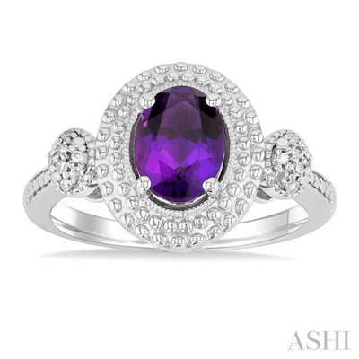 1/20 ctw Oval Cut 8X6MM Amethyst and Round Cut Diamond Semi Precious Ring in Silver