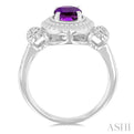 1/20 ctw Oval Cut 8X6MM Amethyst and Round Cut Diamond Semi Precious Ring in Silver