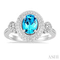 1/20 ctw Oval Cut 8X6MM Blue Topaz and Round Cut Diamond Semi Precious Ring in Sterling Silver