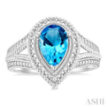 1/20 ctw Pear Cut 9X6MM Blue Topaz and Round Cut Diamond Semi Precious Ring in Sterling Silver