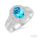 1/20 ctw Oval Cut 8X6 MM Blue Topaz and Round Cut Diamond Semi Precious Ring in Sterling Silver