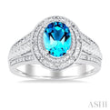 1/20 ctw Oval Cut 8X6 MM Blue Topaz and Round Cut Diamond Semi Precious Ring in Sterling Silver