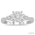 1/2 Ctw Round Cut Diamond Lovebright Engagement Ring in 14K White Gold