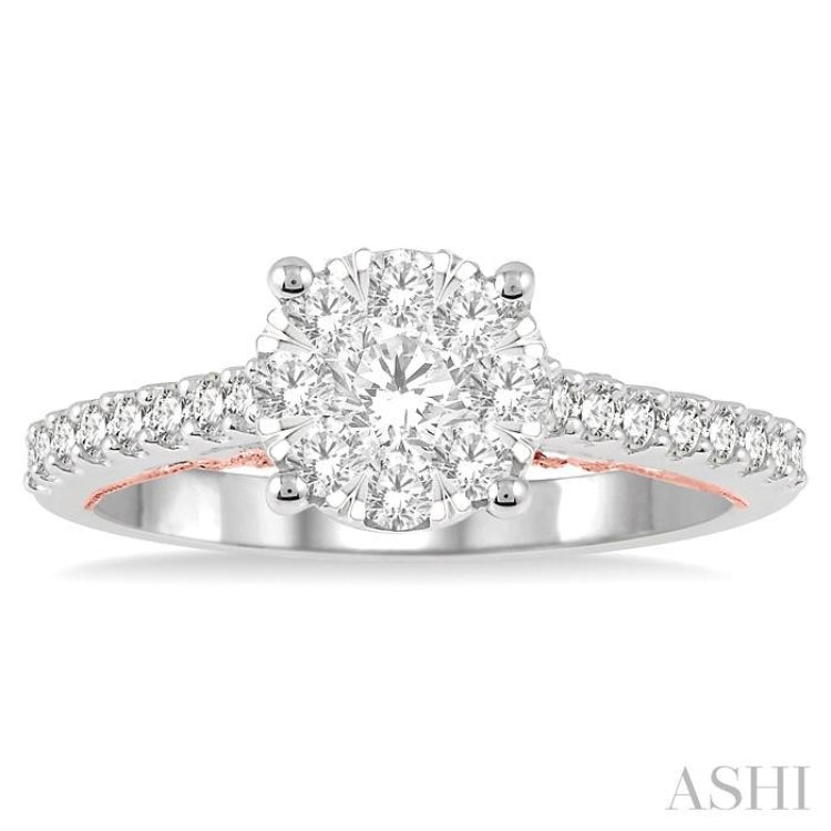 3/4 Ctw Round Diamond Lovebright Vintage Solitaire Style Engagement Ring in 14K White and Rose Gold