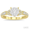 1/2 Ctw Round Cut Diamond Lovebright Engagement Ring in 14K Yellow & White Gold