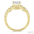 1/2 Ctw Round Cut Diamond Lovebright Engagement Ring in 14K Yellow & White Gold