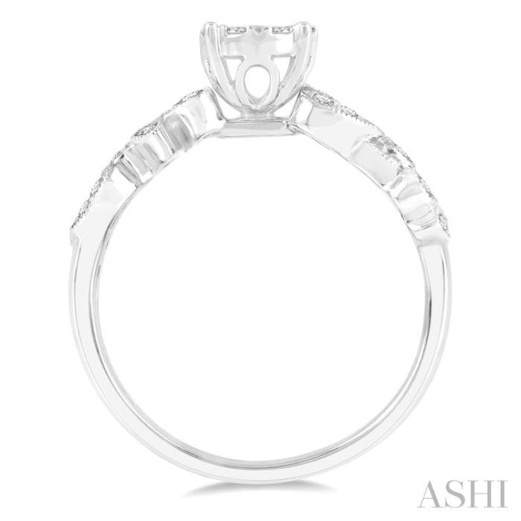 1/2 ctw Marquise and Circular Mount Carved Lovebright Round Cut Diamond Engagement Ring in 14K White Gold