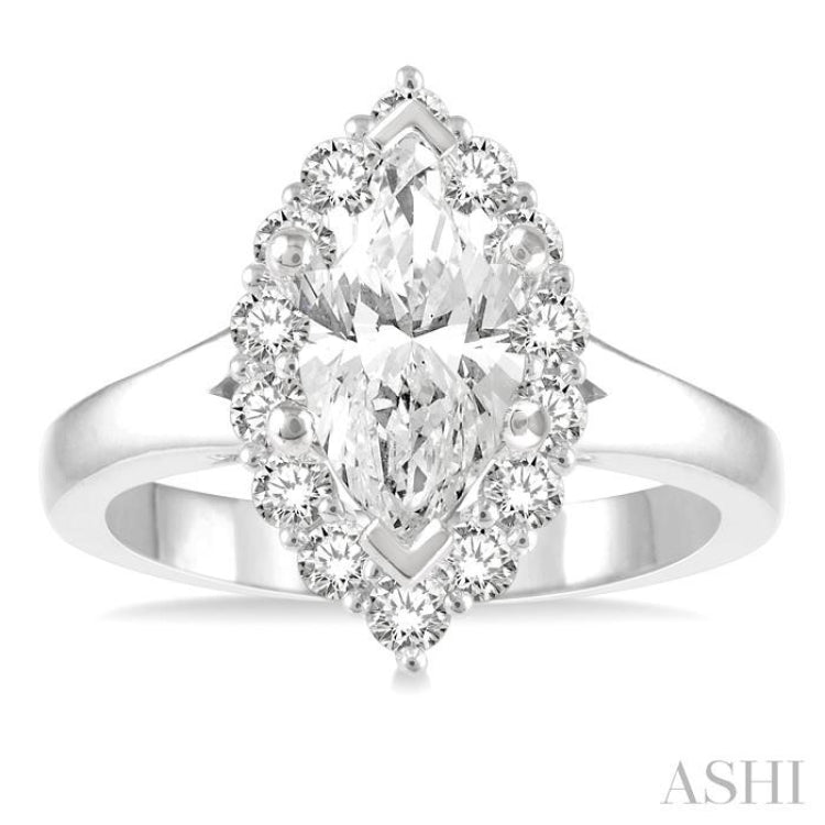 5/8 ctw Marquise Shape Round Cut Diamond Semi-Mount Engagement Ring in 14K White Gold