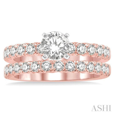 1 1/2 Ctw Diamond Wedding Set With 1 Ctw Round cut Engagement Ring and 1/2 Ctw Wedding Band in 14K Rose And White Gold