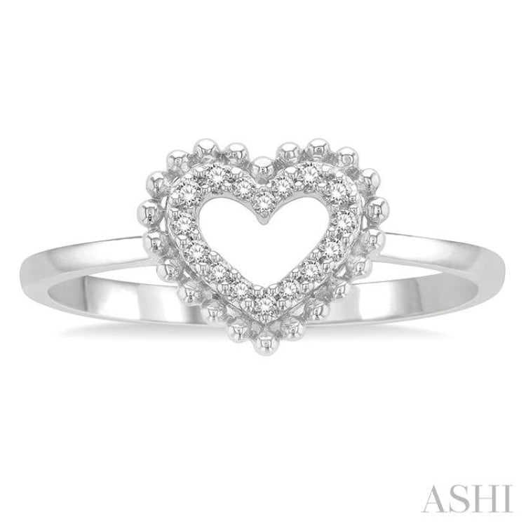 1/10 ctw Petite Heart Round Cut Diamond Stackable FAshion Ring in 10K White Gold