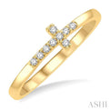 1/10 ctw Petite Reclining Cross Round Cut Diamond Stackable FAshion Ring in 10K Yellow Gold