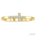 1/10 ctw Petite Reclining Cross Round Cut Diamond Stackable FAshion Ring in 10K Yellow Gold