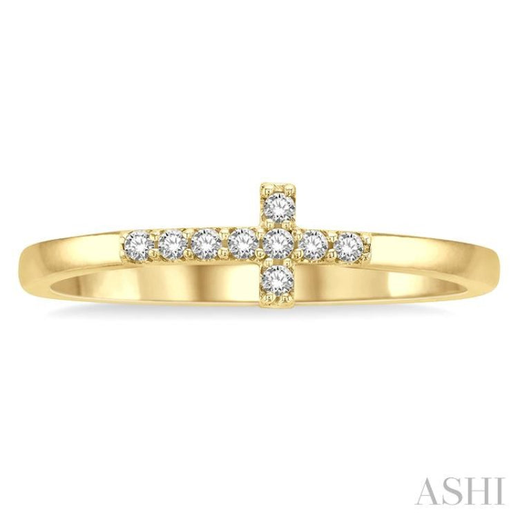 1/10 ctw Petite Reclining Cross Round Cut Diamond Stackable FAshion Ring in 10K Yellow Gold