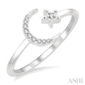 1/20 ctw Petite Crescent and Star Round Cut Diamond Stackable FAshion Ring in 10K White Gold