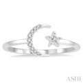 1/20 ctw Petite Crescent and Star Round Cut Diamond Stackable FAshion Ring in 10K White Gold