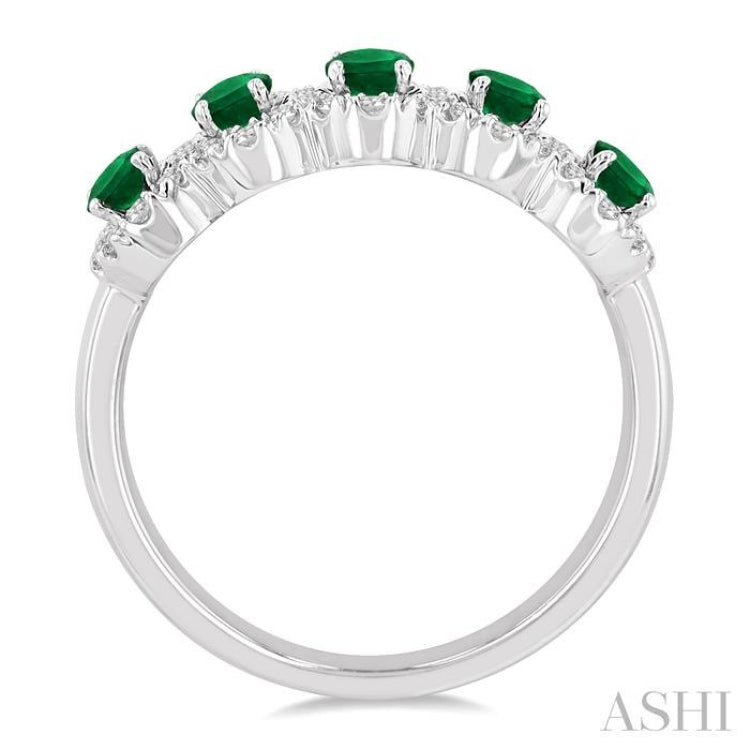 1/3 ctw Oval Cut 4x3 MM Precious Emerald and Round Cut Diamond Wedding Band in 14K White Gold