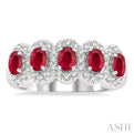 1/3 ctw Oval Cut 4x3 MM Precious Ruby and Round Cut Diamond Wedding Band in 14K White Gold