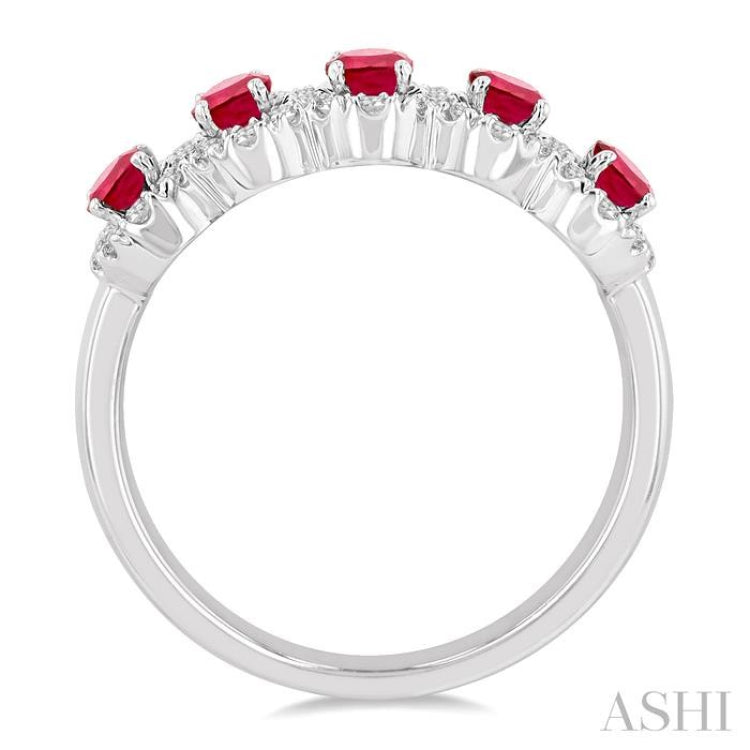 1/3 ctw Oval Cut 4x3 MM Precious Ruby and Round Cut Diamond Wedding Band in 14K White Gold