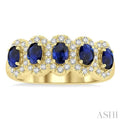 1/3 ctw Oval Cut 4x3 MM Precious Sapphire and Round Cut Diamond Wedding Band in 14K Yellow Gold