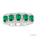 1/2 ctw Octagonal Shape 4x3 MM Precious Emerald and Round Cut Diamond Wedding Band in 14K White Gold