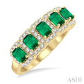 1/2 ctw Octagonal Shape 4x3 MM Precious Emerald and Round Cut Diamond Wedding Band in 14K Yellow Gold