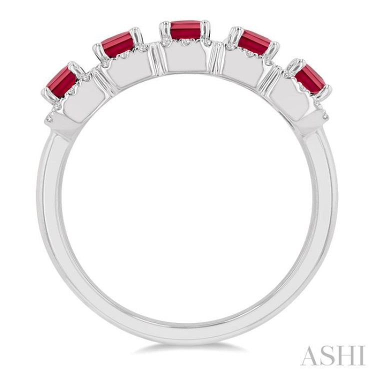 1/2 ctw Octagonal Shape 4x3 MM Precious Ruby and Round Cut Diamond Wedding Band in 14K White Gold