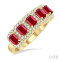 1/2 ctw Octagonal Shape 4x3 MM Precious Ruby and Round Cut Diamond Wedding Band in 14K Yellow Gold