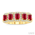 1/2 ctw Octagonal Shape 4x3 MM Precious Ruby and Round Cut Diamond Wedding Band in 14K Yellow Gold