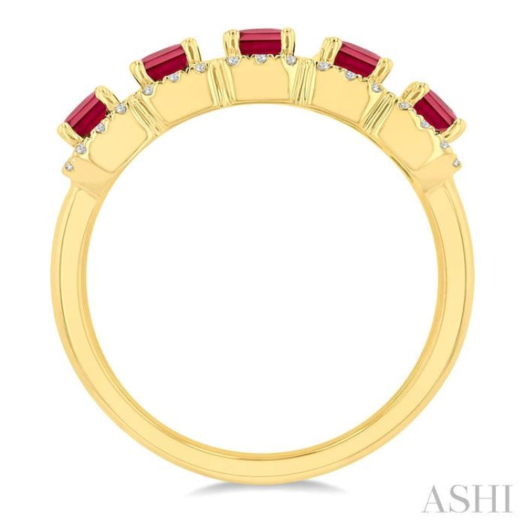 1/2 ctw Octagonal Shape 4x3 MM Precious Ruby and Round Cut Diamond Wedding Band in 14K Yellow Gold