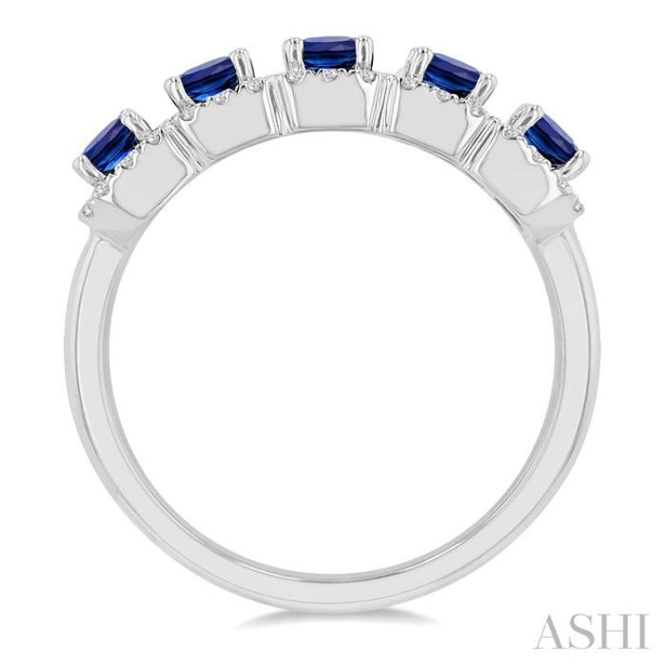 1/2 ctw Octagonal Shape 4x3 MM Precious Sapphire and Round Cut Diamond Wedding Band in 14K White Gold