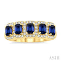 1/2 ctw Octagonal Shape 4x3 MM Precious Sapphire and Round Cut Diamond Wedding Band in 14K Yellow Gold