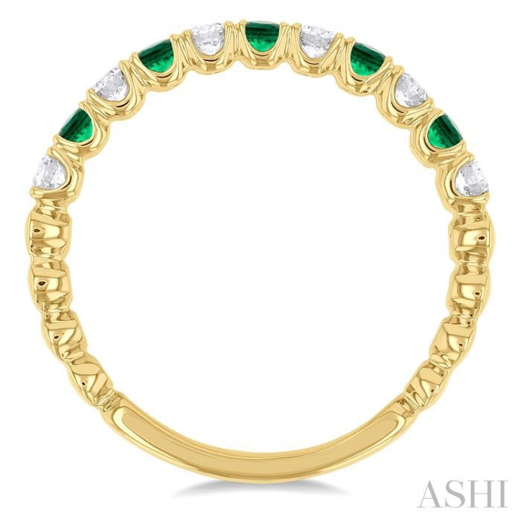 1/4 ctw Round Cut 2.25MM Emerald and Diamond Precious Wedding Band in 14K Yellow Gold