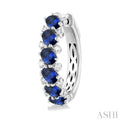 1/4 Ctw Oval Cut 4X3 MM Sapphire and Round Cut Diamond Precious Hoop Earring in 14K White Gold